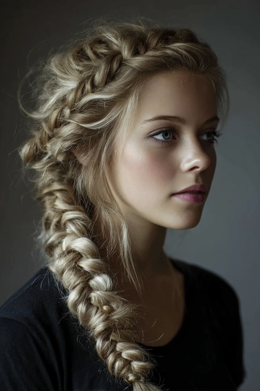 Textured Crown-to-Side Braided Fishtail — Loose Pancaked Side Braid