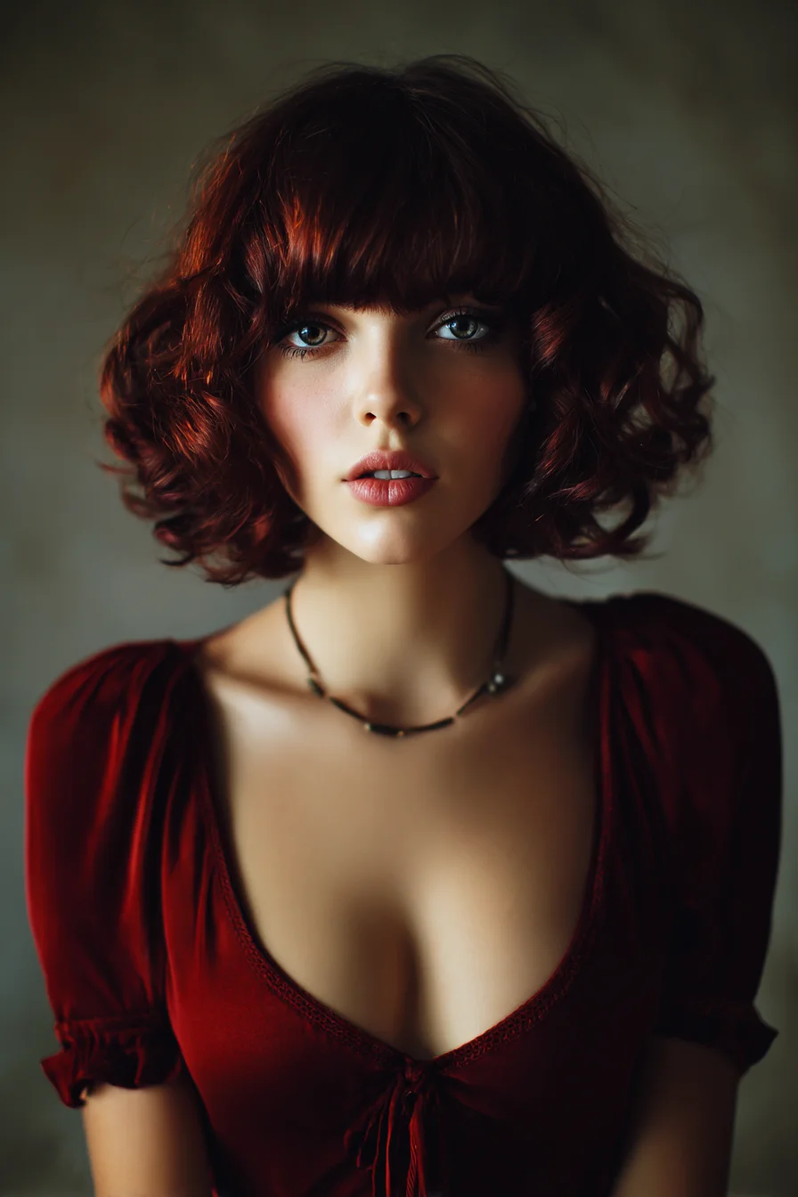 Textured Curly Bob with Blunt Fringe