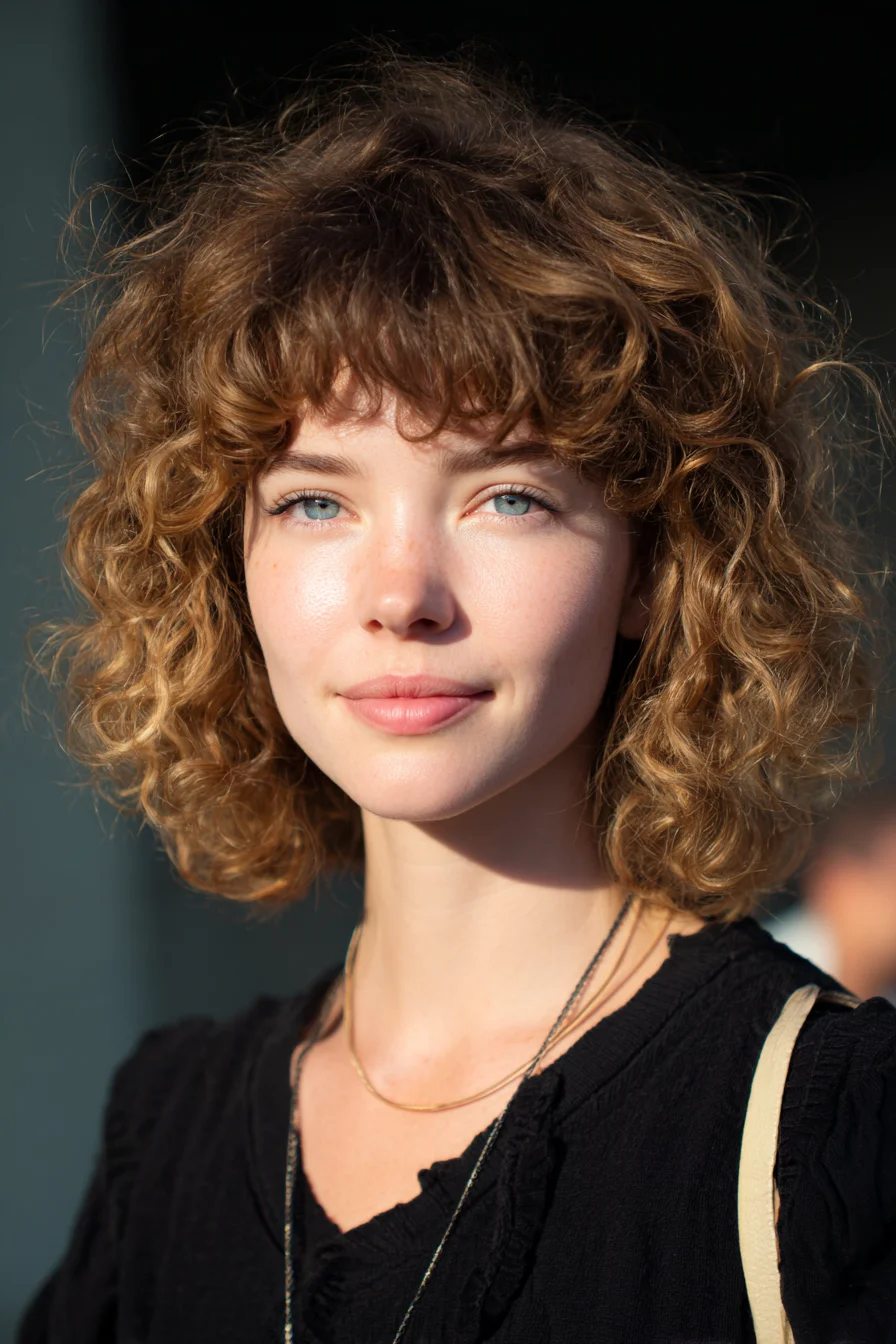 Textured Curly Bob with Short Curly Fringe