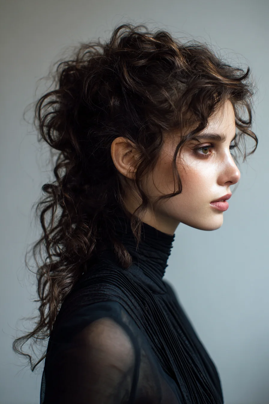 Textured Curly Half-Up Ponytail with Face‑Framing Tendrils