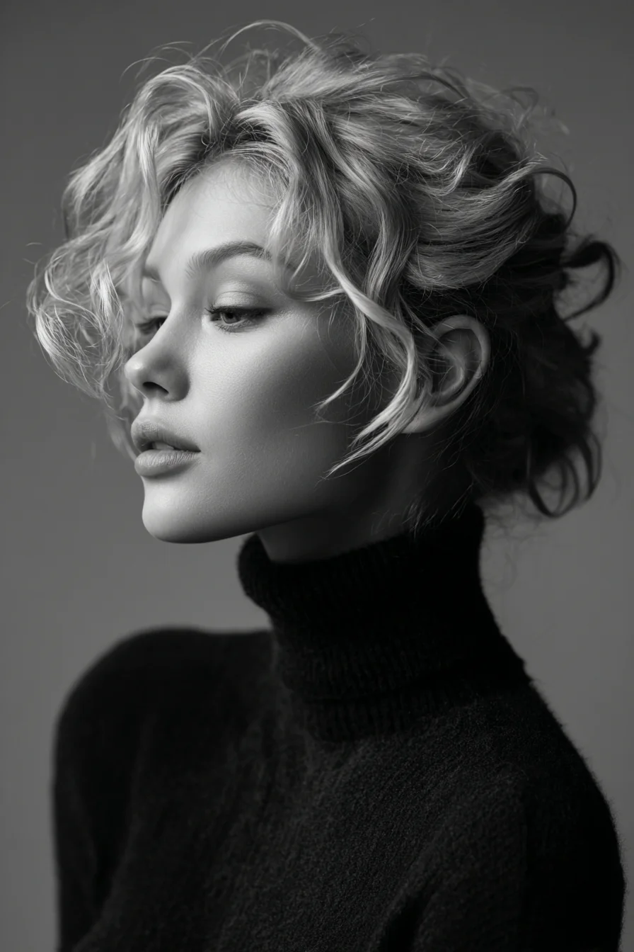 Textured Curly Updo with Face‑Framing Tendrils