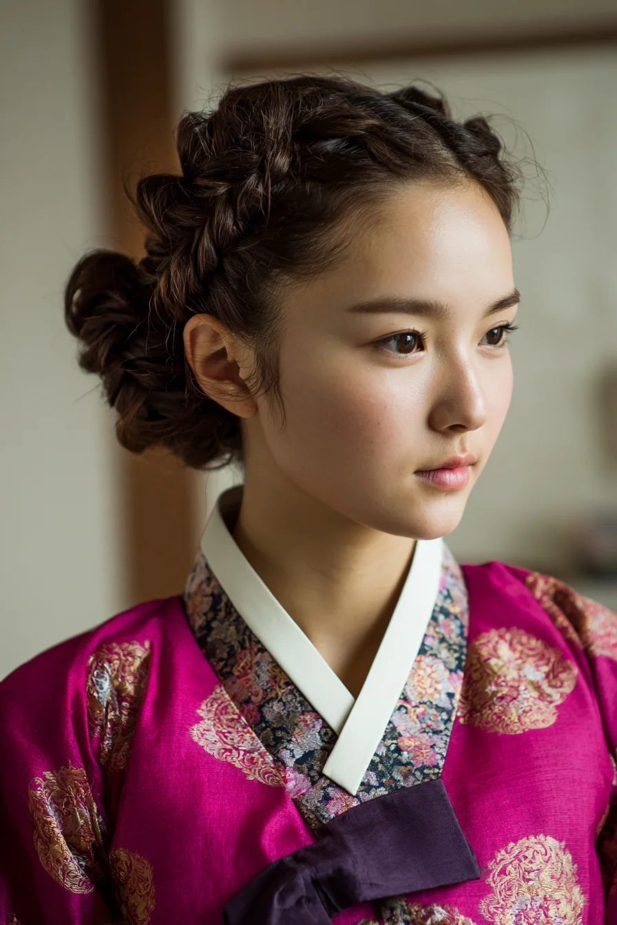 Textured Double Dutch Crown Braids into Low Braided Bun