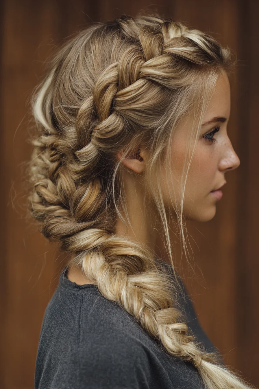 Textured Dutch Crown into Loose Fishtail Braid — Voluminous Braided Style for Long Hair