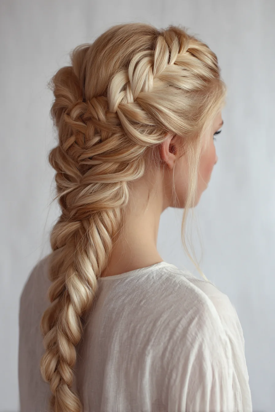 Textured Dutch-to-Fishtail Halo Braid for Long, Thick Hair