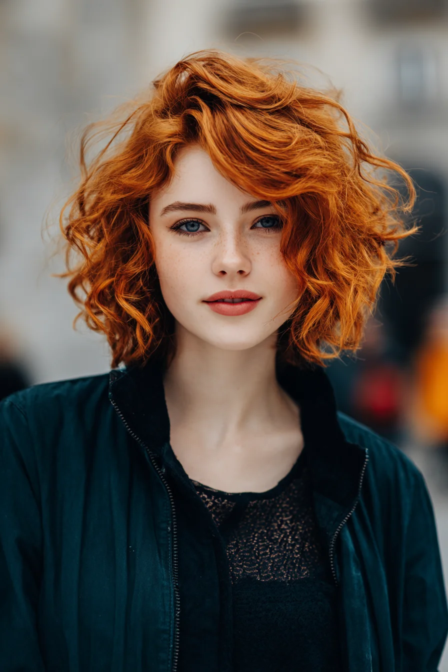 Textured Ginger Curly Bob — Tousled Short Wavy Cut