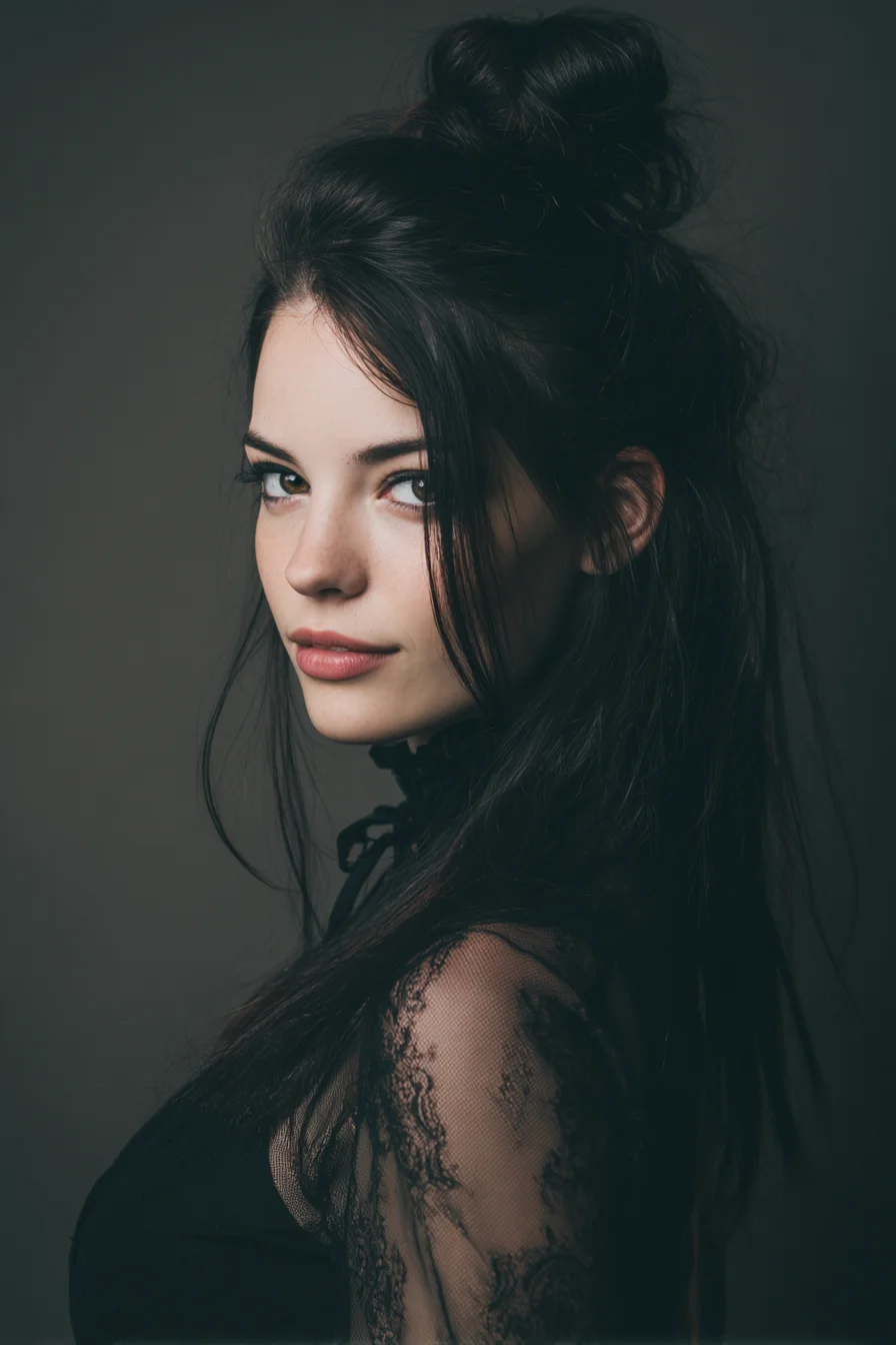 Textured Half-Up Messy Top Knot with Face‑Framing Layers