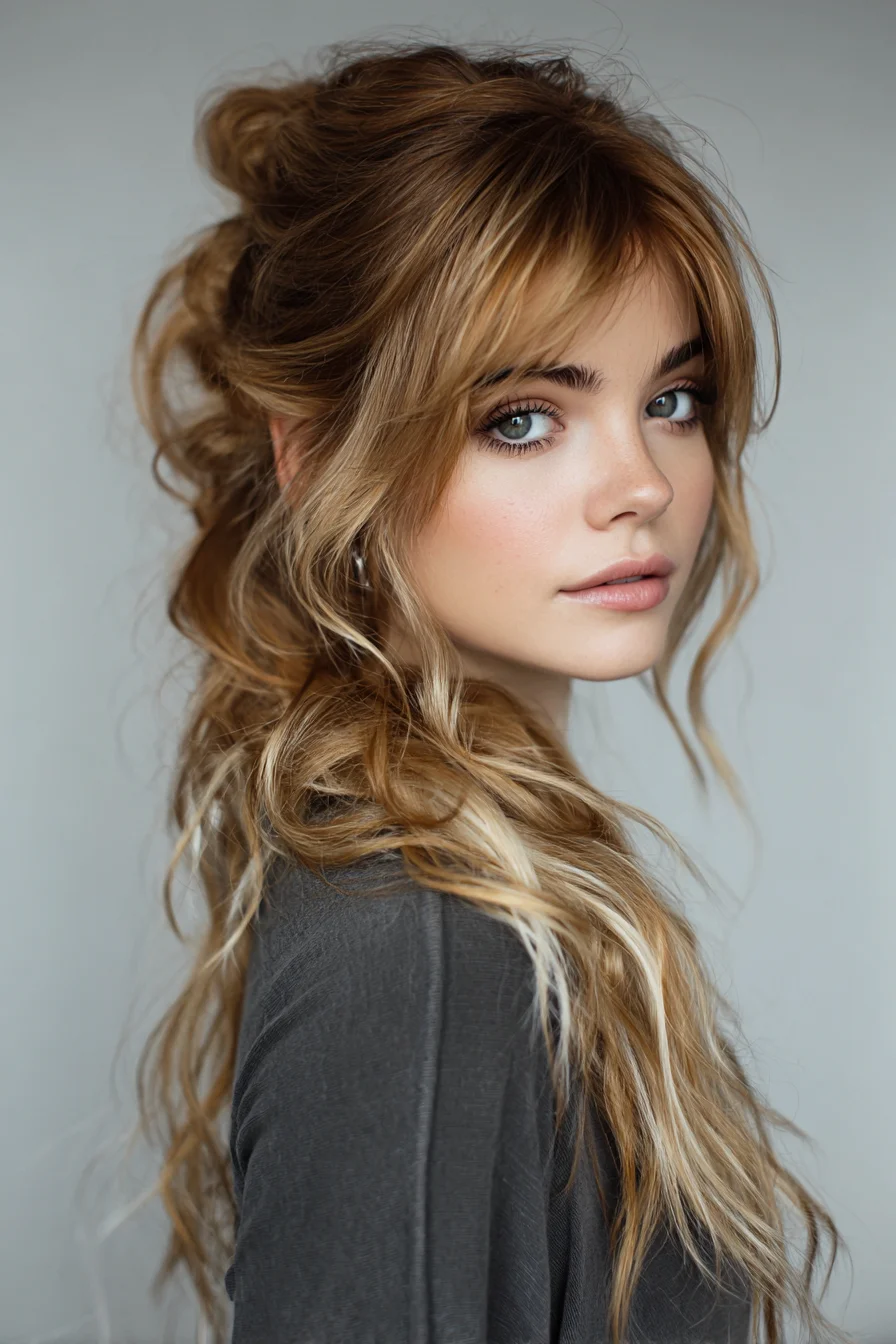 Textured Half-Up with Curtain Bangs and Loose Beachy Waves