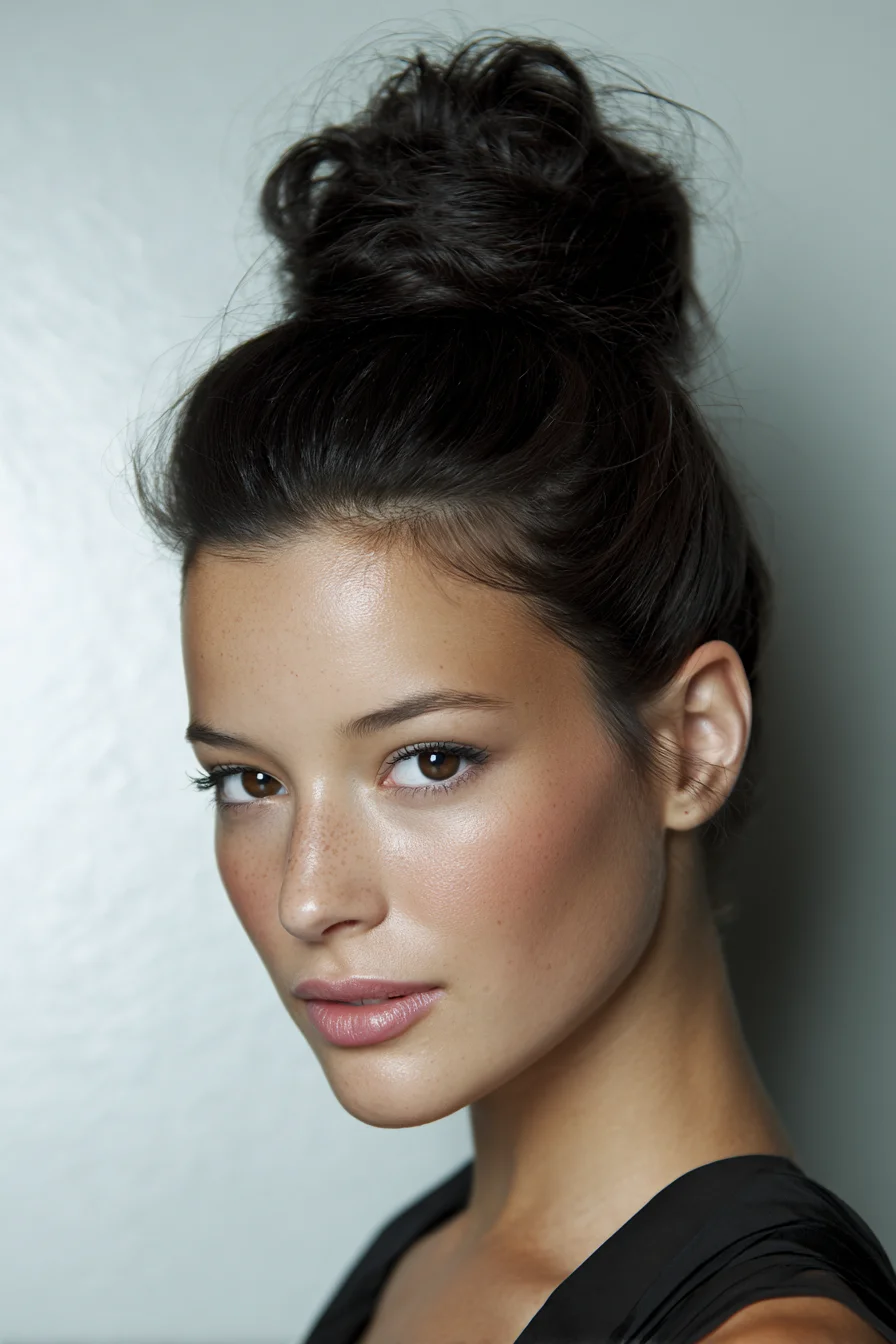 Textured High Messy Bun with Soft Face-Framing Pieces