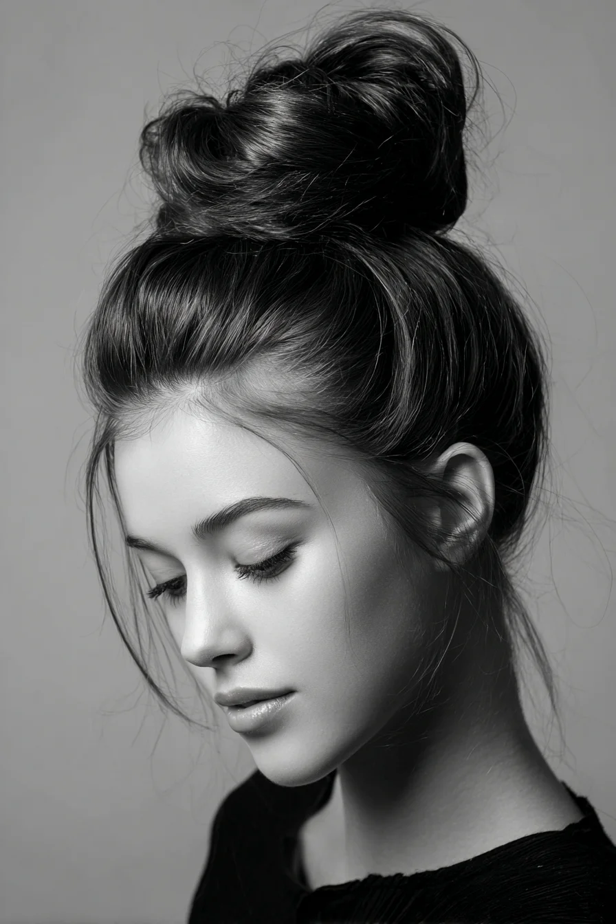 Textured High Messy Top Knot Bun for Medium-Long Hair