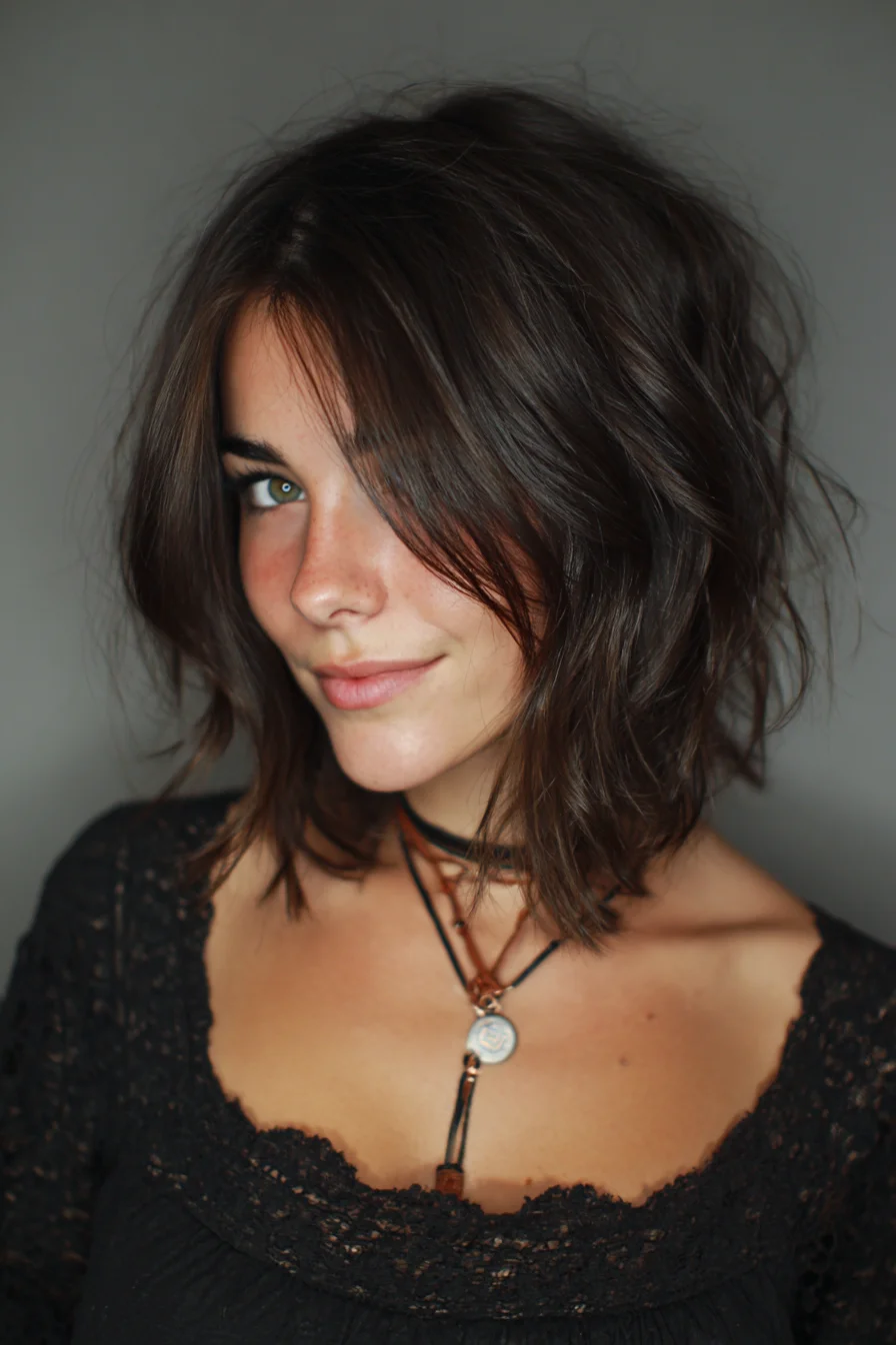 Textured Layered Bob with Curtain Bangs
