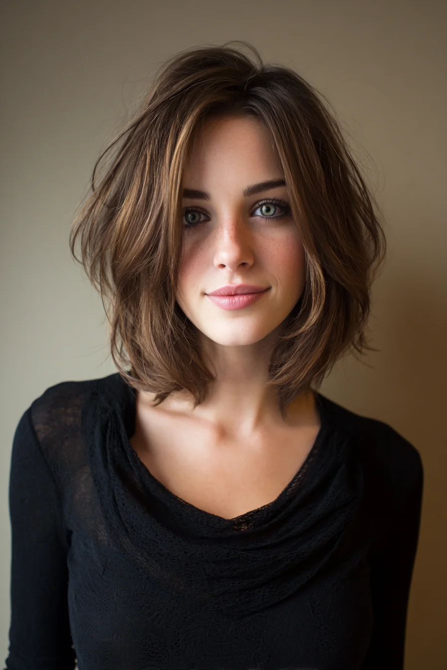 Textured Layered Lob (Shoulder-Length Bob) with Face-Framing Layers