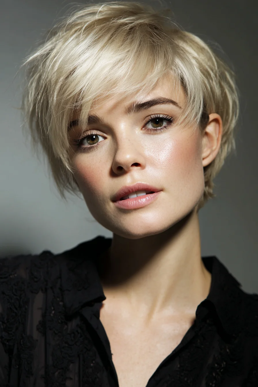 Textured Layered Pixie Cut with Side-Swept Fringe (Fine–Medium Hair)