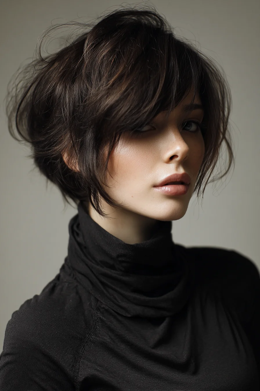 Textured Layered Short Bob with Side‑Swept Fringe
