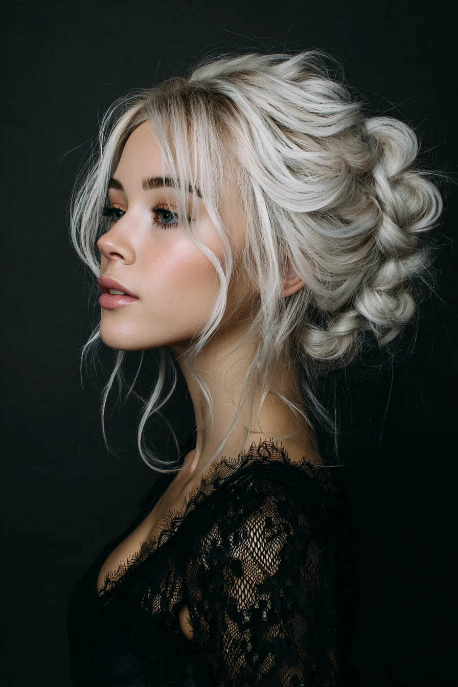 Textured Loose Braided Updo with Face‑Framing Tendrils
