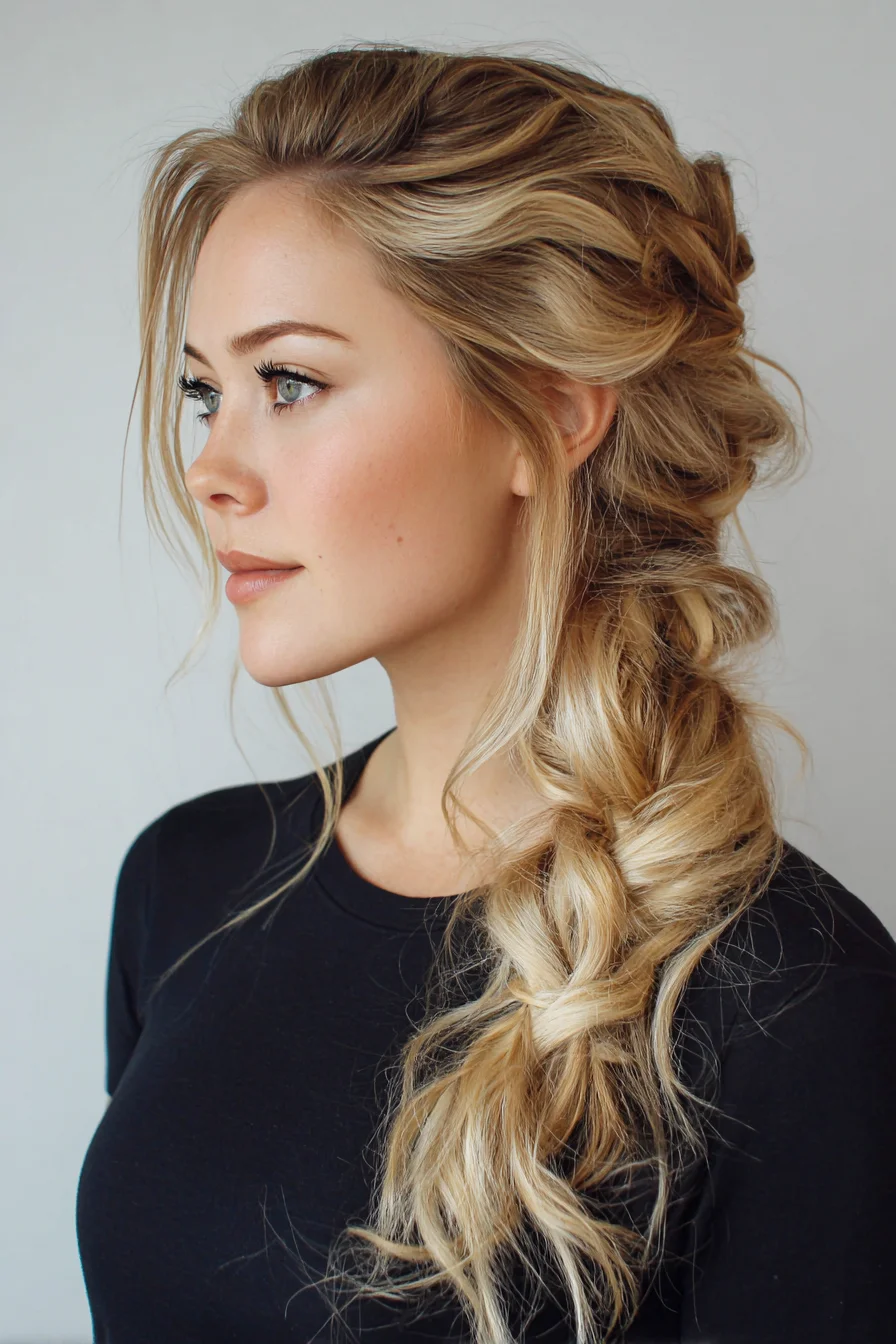 Textured Loose Side Braid with Face‑Framing Pieces