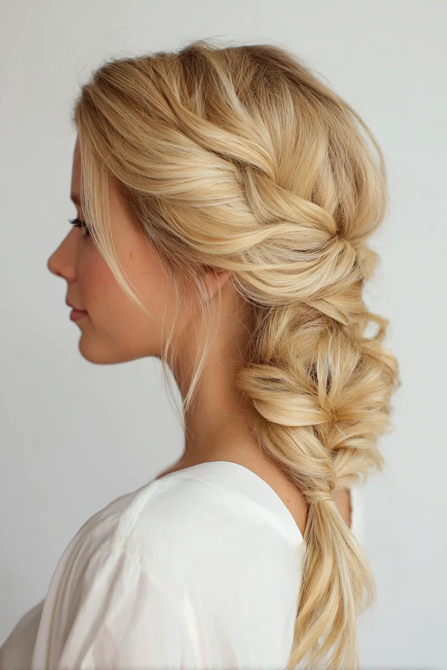 Textured Loose Side Fishtail Braid with Face-Framing Pieces