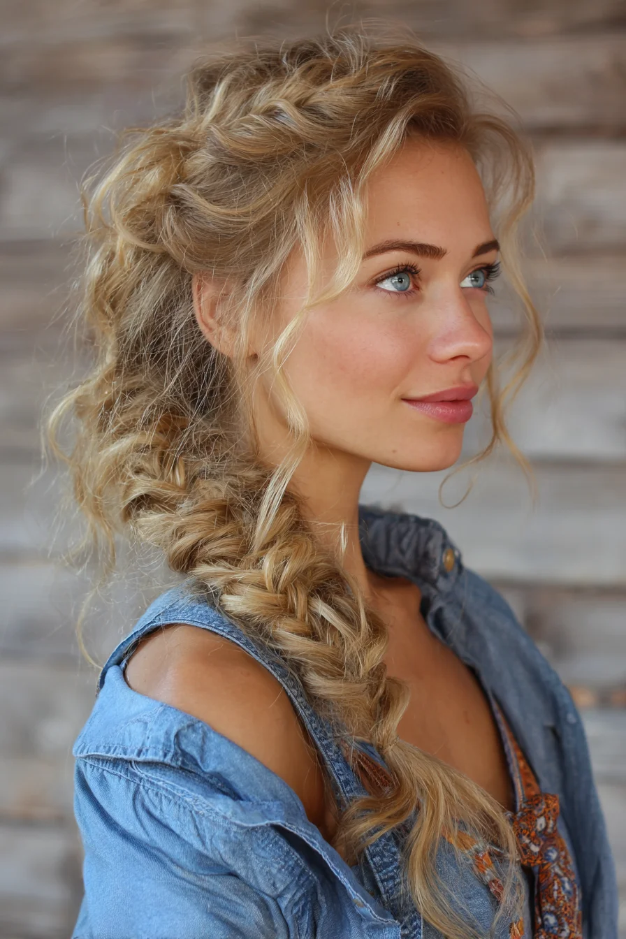 Textured Loose Side Fishtail Braid with Face‑Framing Waves