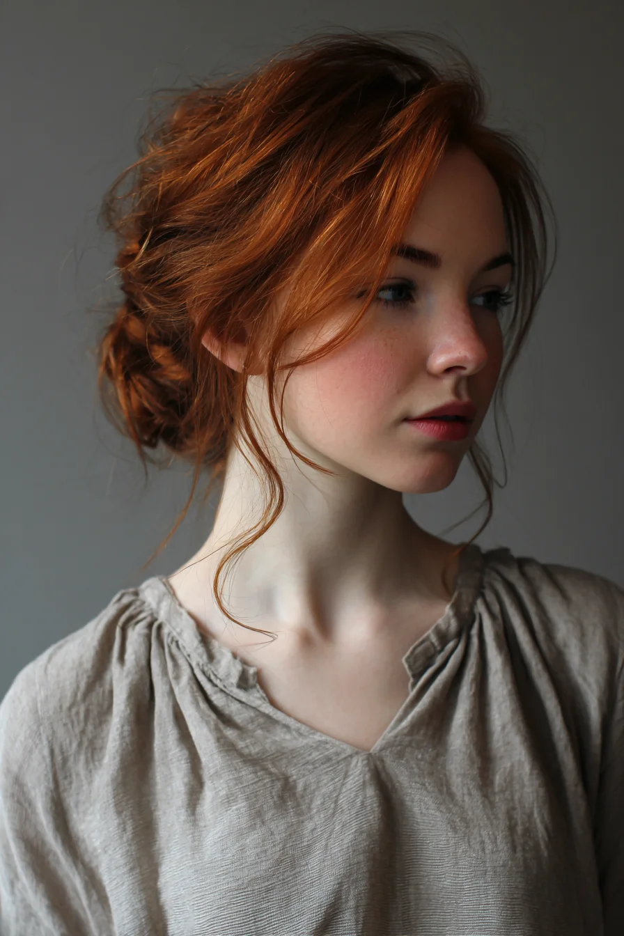 Textured Low Messy Bun with Face‑Framing Tendrils