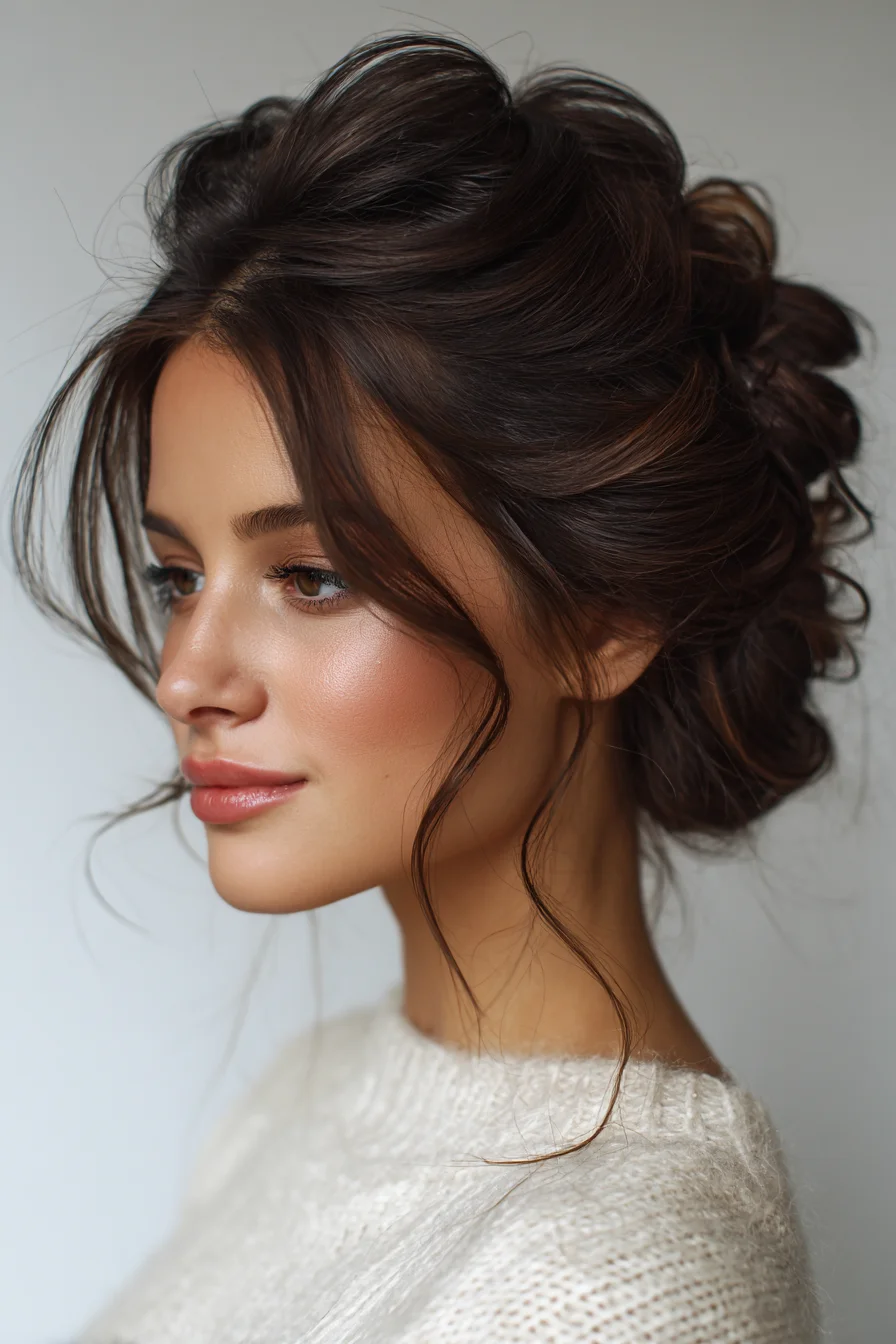 Textured Low Messy Bun with Face‑Framing Tendrils