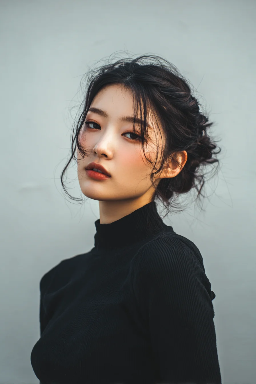 Textured Low Messy Bun with Face‑Framing Wisps