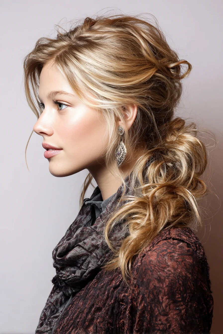 Textured Low Messy Ponytail with Face‑Framing Layers