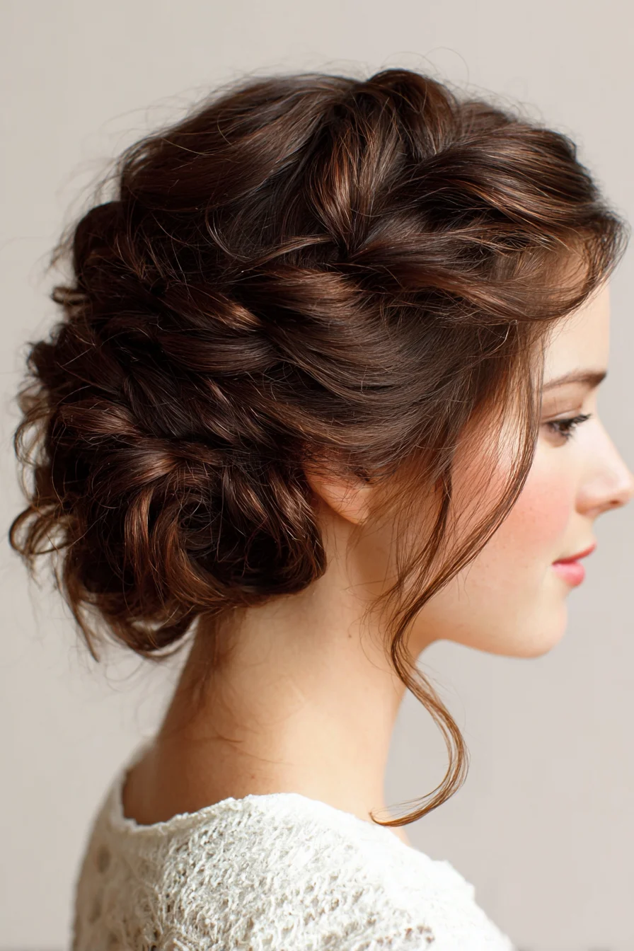 Textured Low Twisted Chignon with Face‑Framing Tendrils