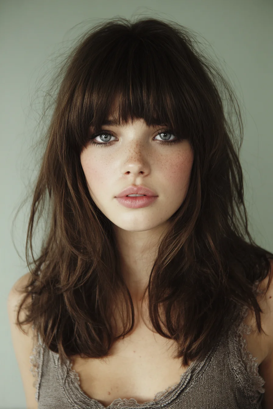 Textured Medium-Length Shag with Blunt Fringe