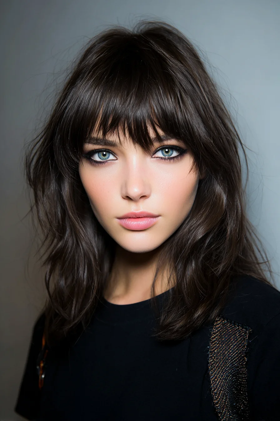 Textured Medium Lob with Choppy Fringe — Tousled Curtain Bangs