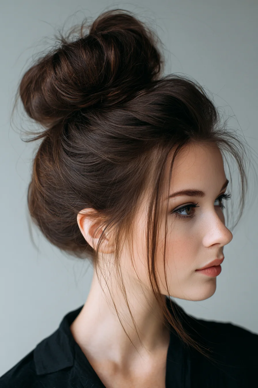 Textured Messy High Bun with Face-Framing Pieces