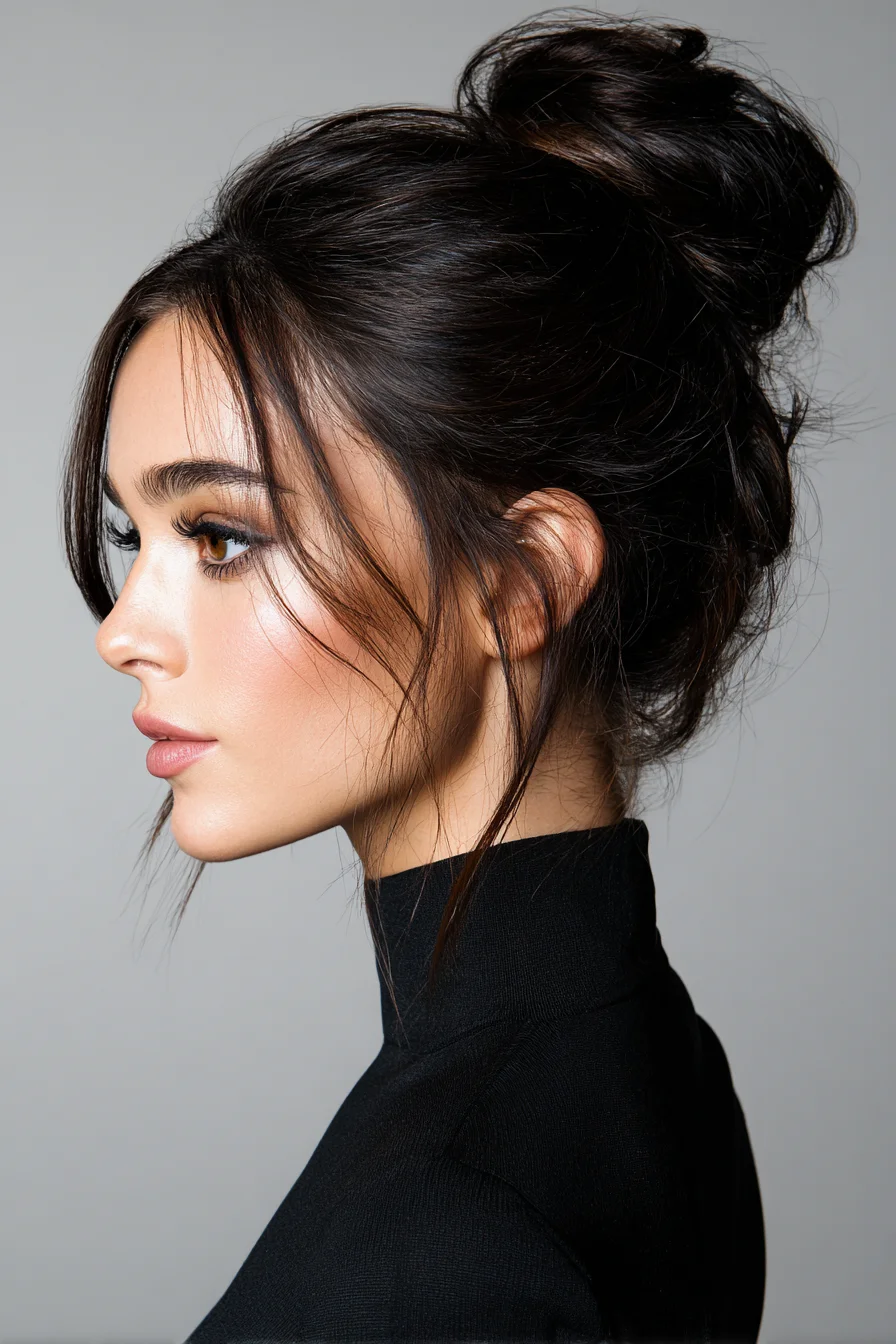 Textured Messy High Bun with Face-Framing Pieces