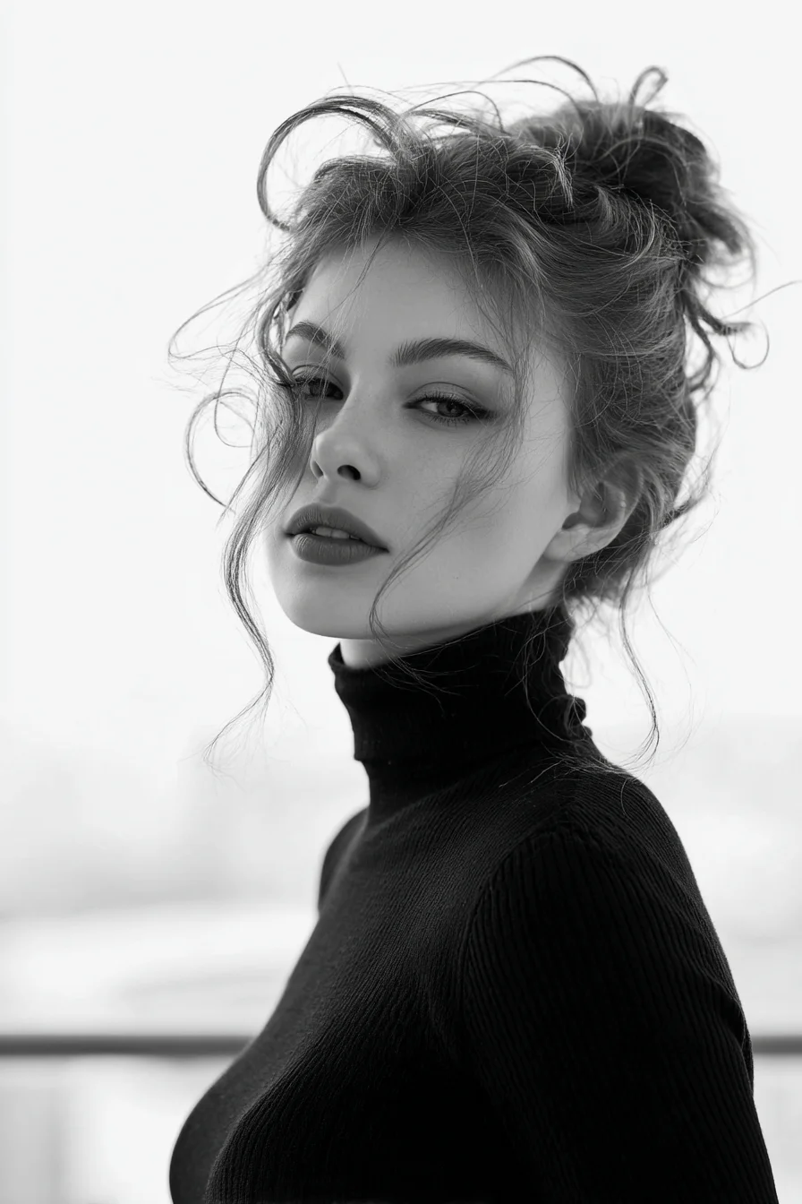 Textured Messy High Bun with Face‑Framing Tendrils