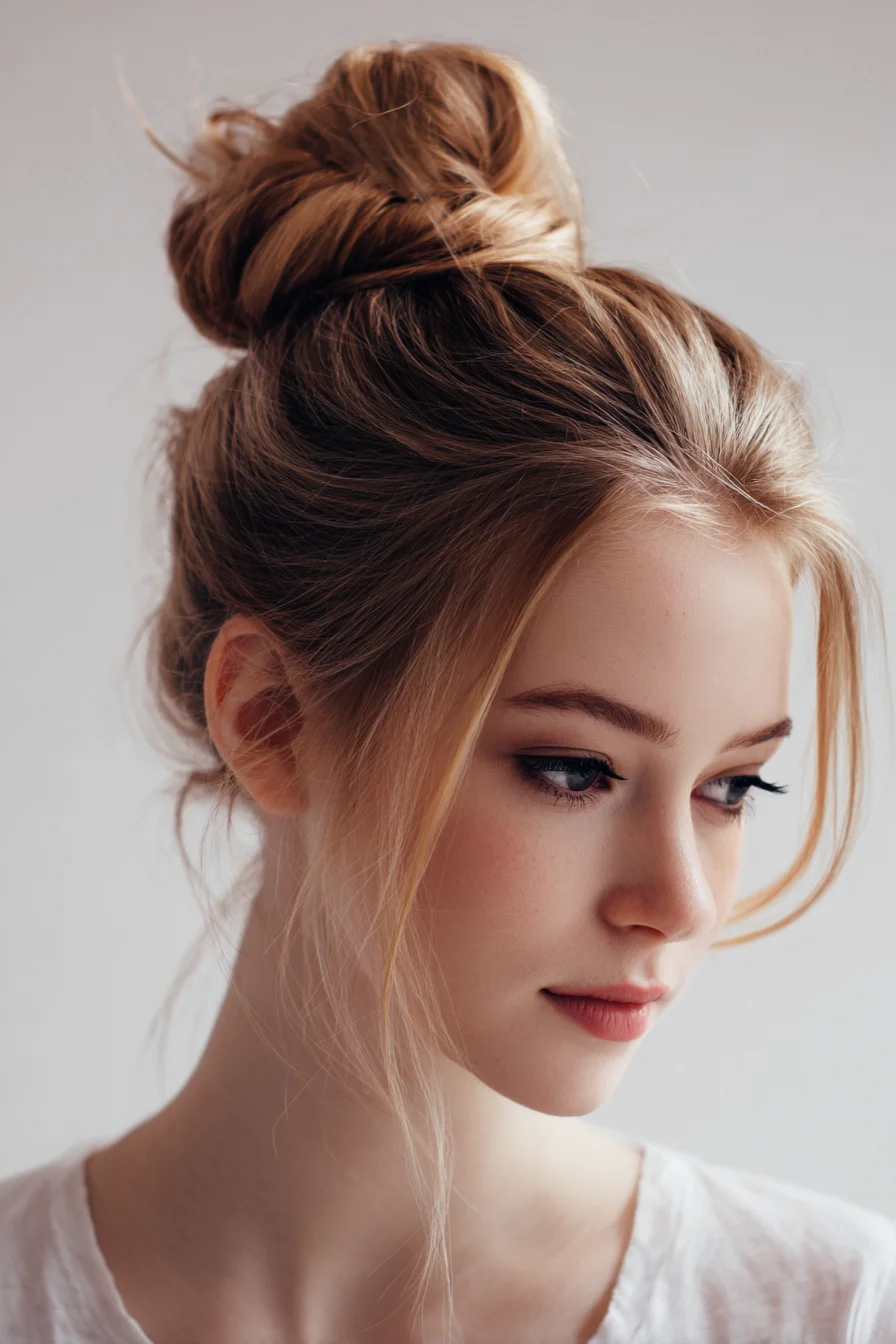 Textured Messy High Bun with Soft Face‑Framing Pieces