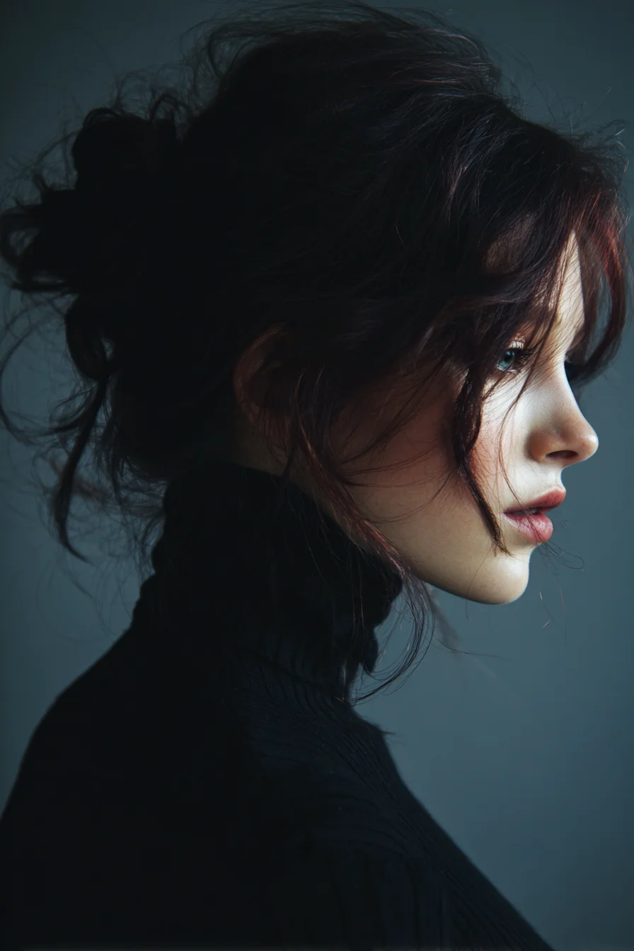 Textured Messy Low Bun with Soft Face‑Framing Tendrils