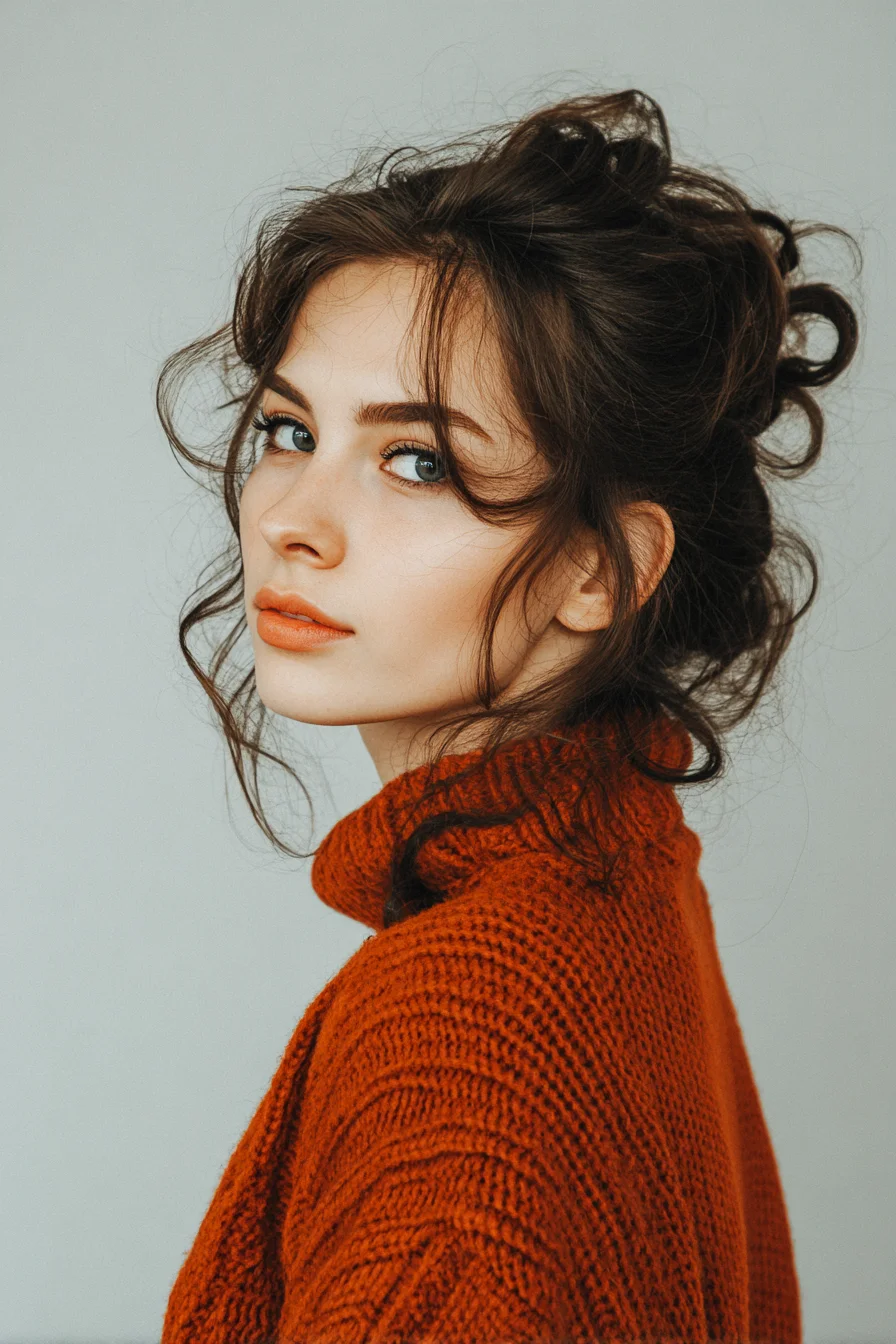 Textured Messy Updo with Face‑Framing Tendrils — Romantic Volume