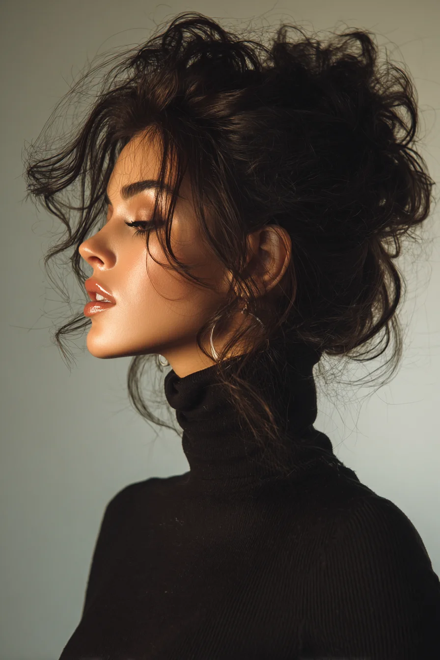 Textured Messy Voluminous Updo with Face‑Framing Tendrils