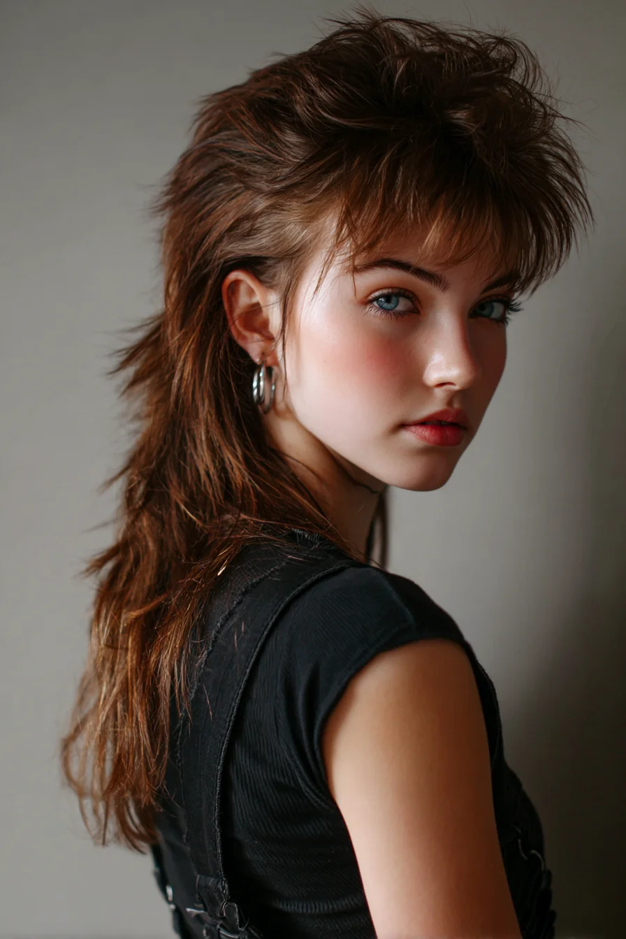 Textured Mullet Shag with Short Fringe — Layered Tousled Volume