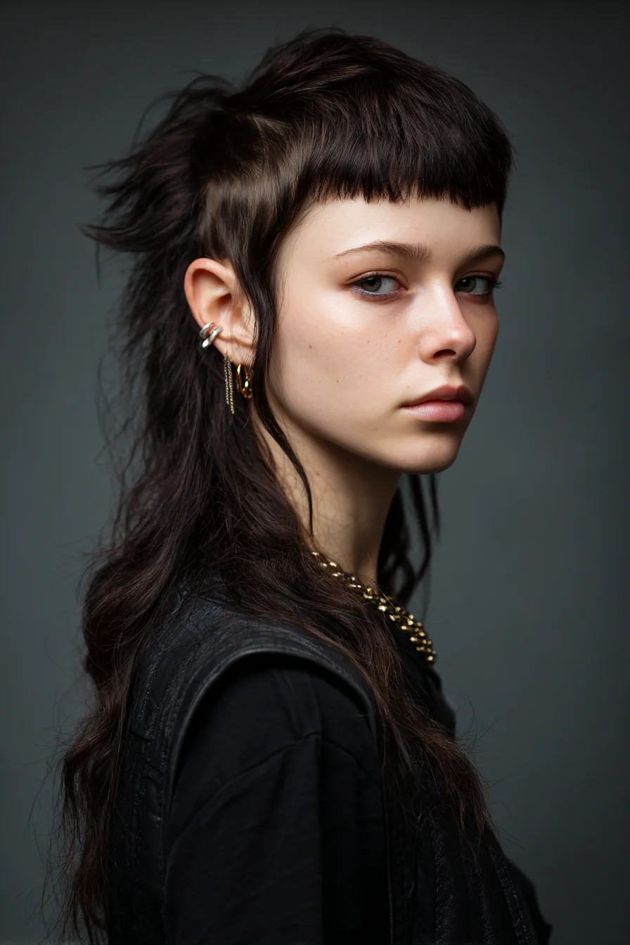 Textured Mullet with Micro Bangs and Long Back Layers