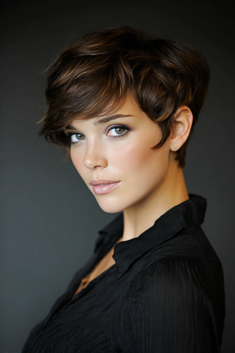 Textured Pixie Crop with Side-Swept Fringe — Short Layered Hairstyle