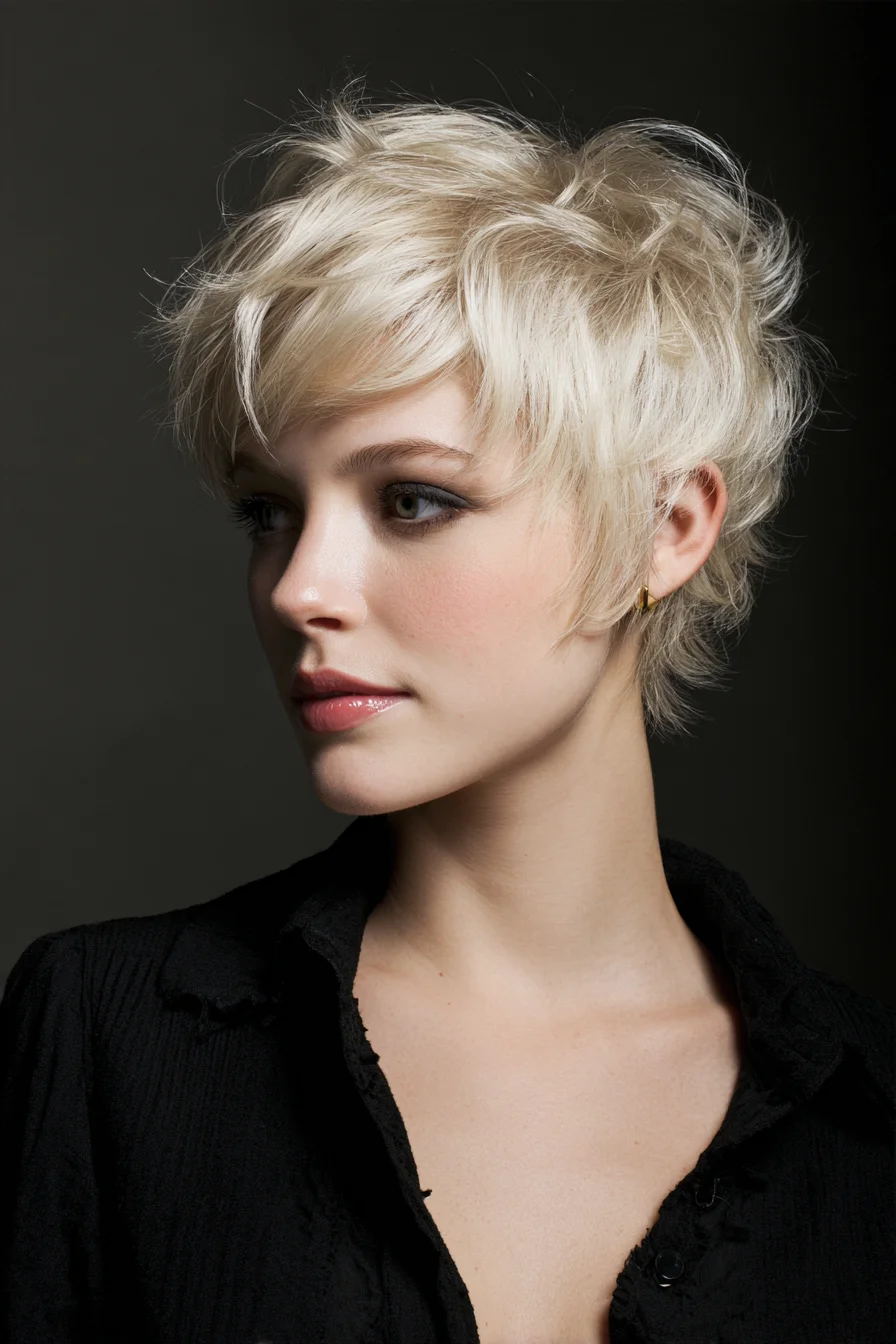 Textured Pixie Cut with Choppy Layers — Platinum Blonde