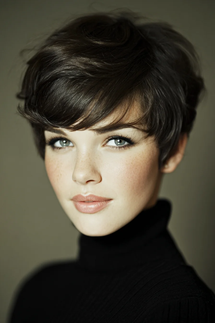 Textured Pixie Cut with Side‑Swept Fringe — Short Layered Hairstyle