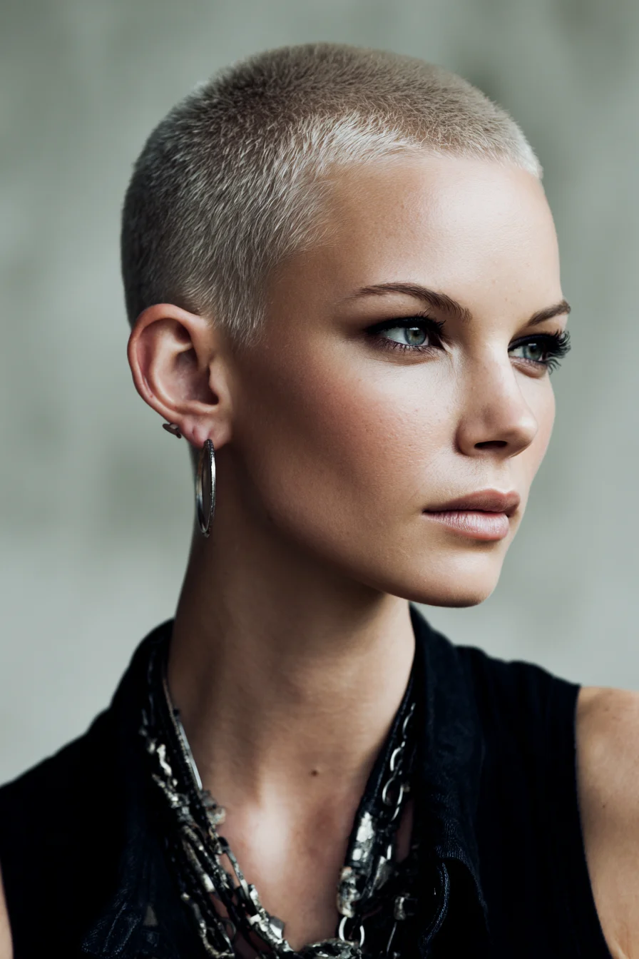 Textured Platinum Buzz Cut — Short Crop for Fine to Medium Hair