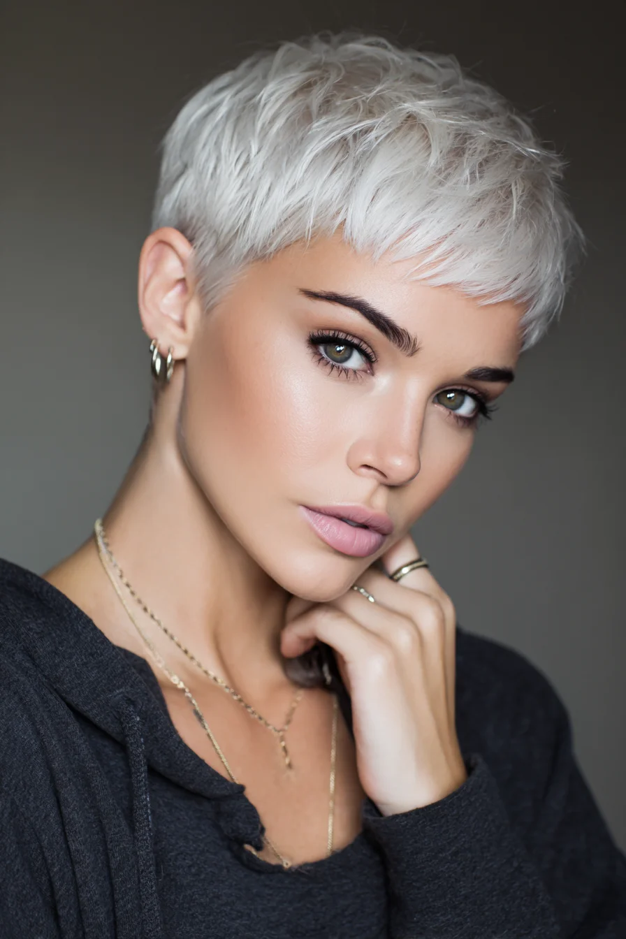 Textured Platinum Pixie Cut with Micro Fringe
