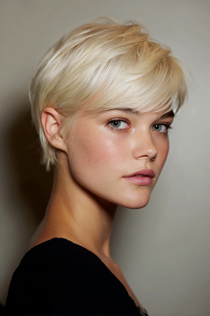 Textured Platinum Pixie Cut with Soft Side Fringe