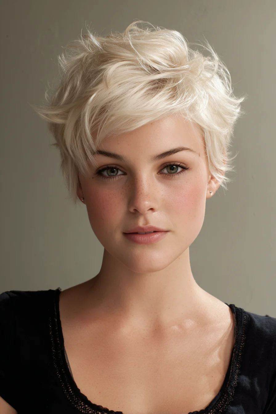 Textured Platinum Pixie Cut with Tousled Layers