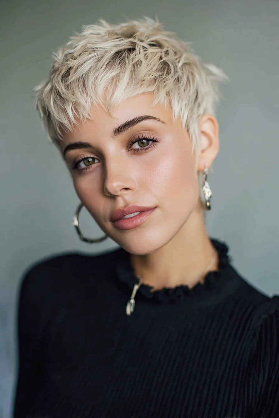 Textured Platinum Pixie with Tousled Fringe