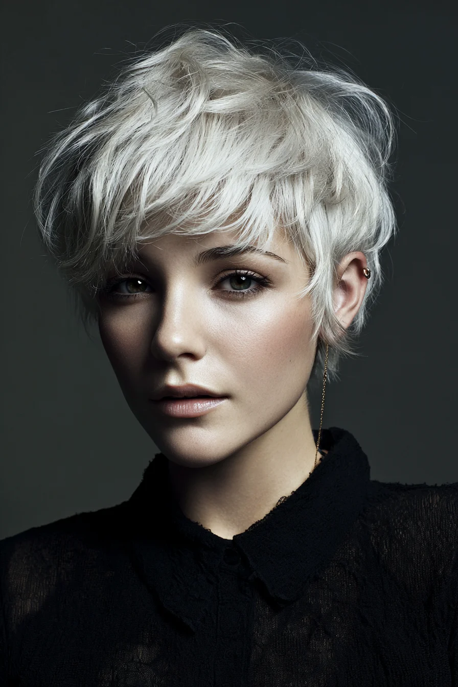 Textured Platinum Pixie with Wispy Fringe