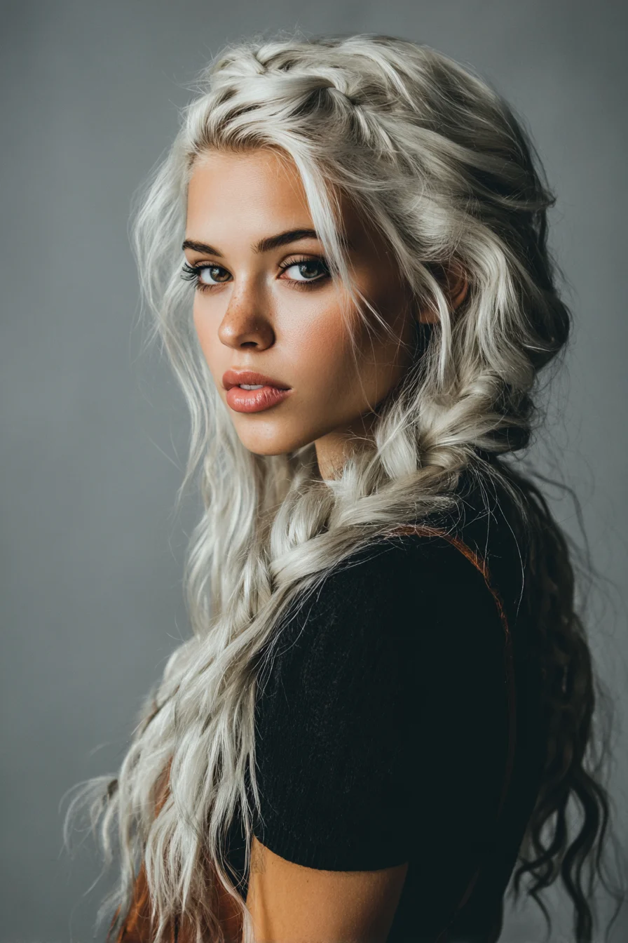 Textured Platinum Side Braid with Crown Braid — Boho Waves