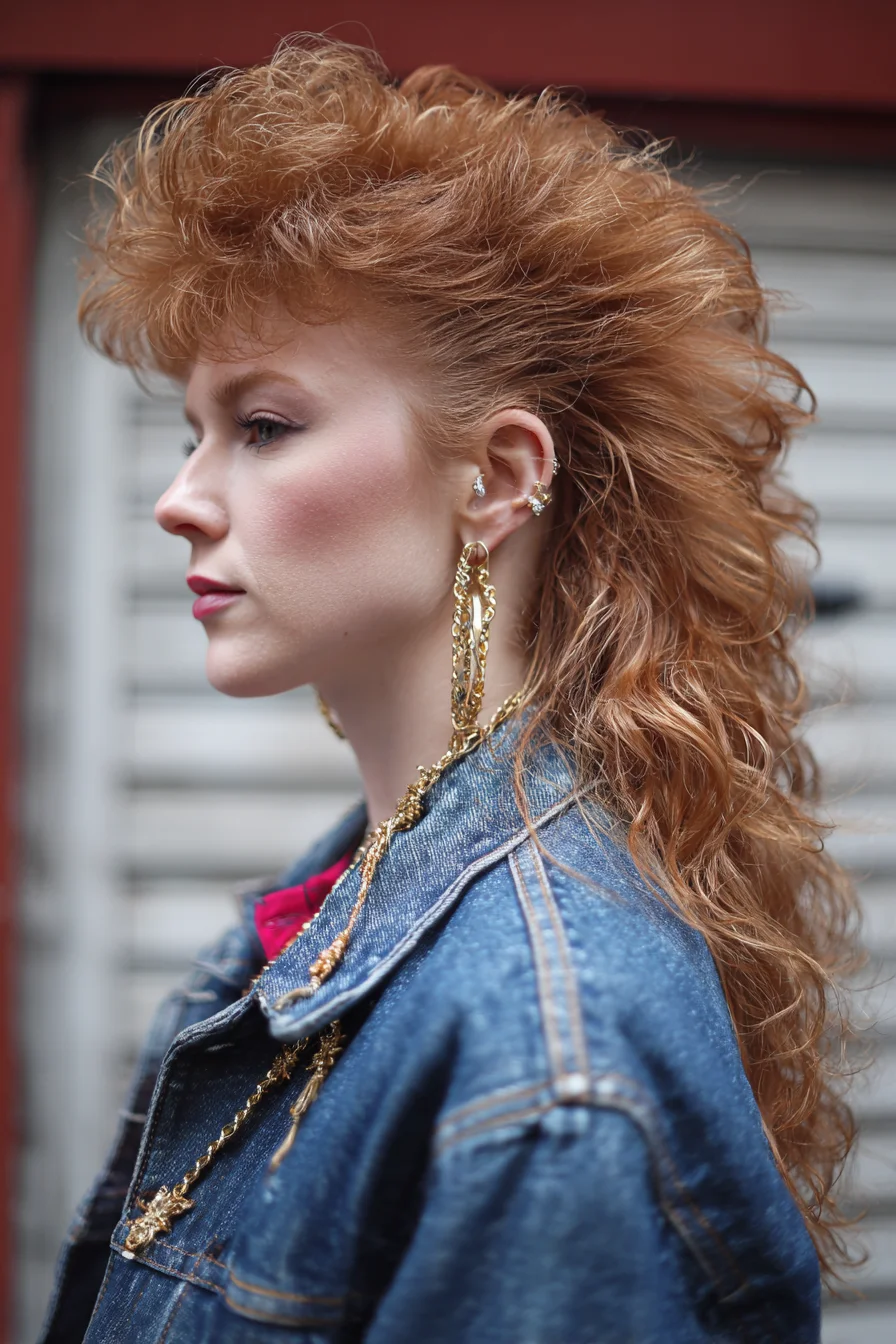 Textured Red Mullet with Voluminous Fringe for Wavy/Curly Hair