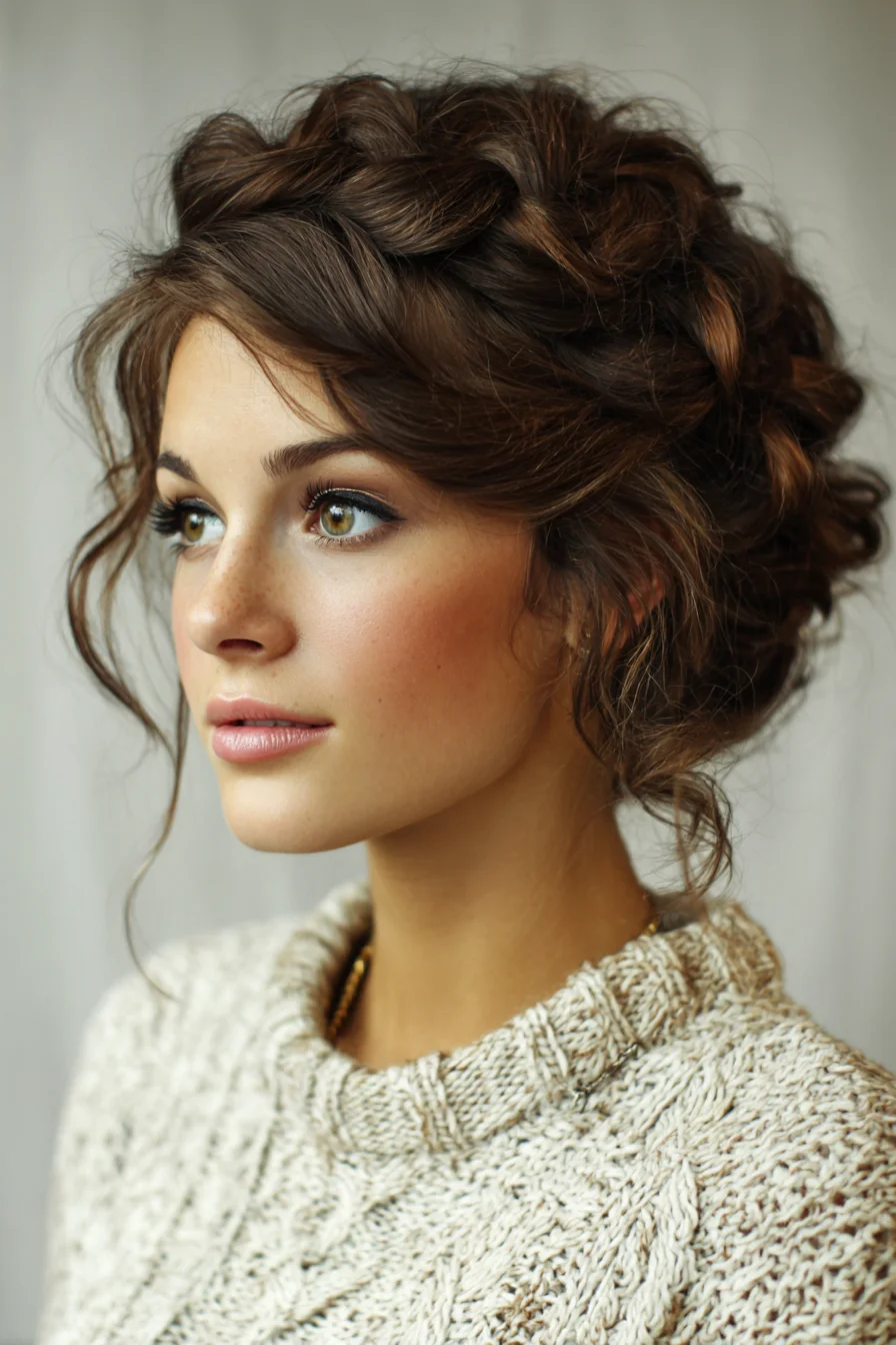 Textured Romantic Braided Updo — Loose Tendrils & Tousled Volume