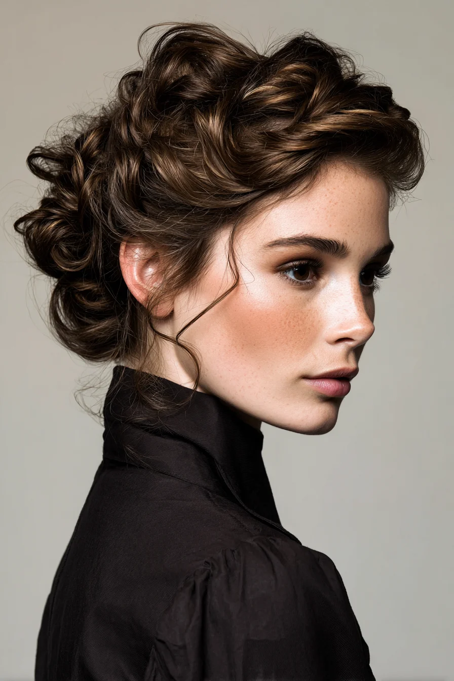 Textured Romantic Braided Updo with Face‑Framing Tendrils